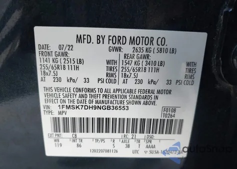 2022 Ford Explorer Xlt from USA, damaged, VIN 1FMSK7DH9NGB36553